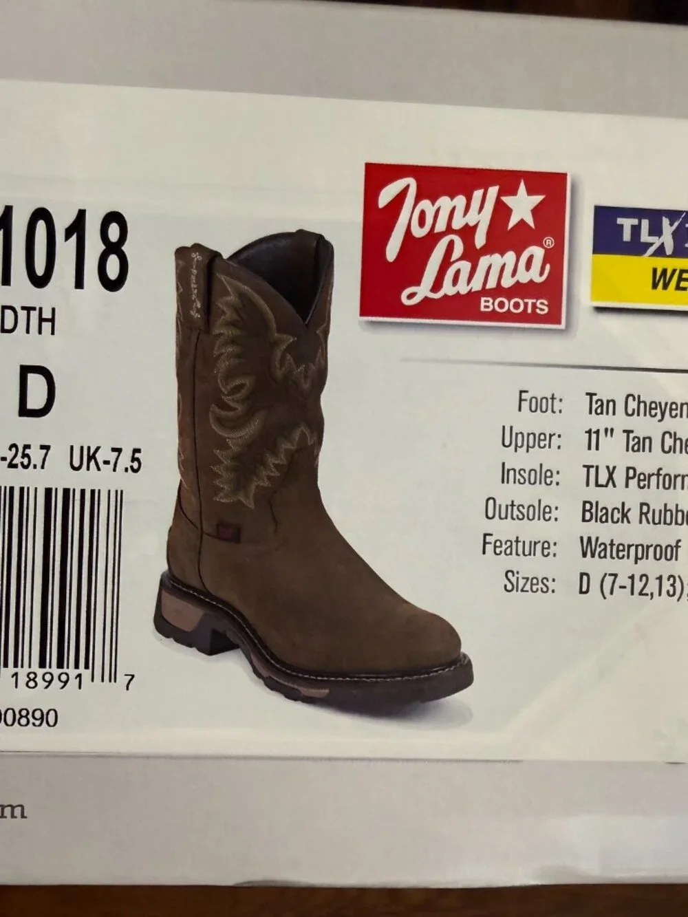 Tony Lama Men’s Waterproof Tan Cheyenne Leather Boot TW1018 Size 8.5 -NEW IN BOX